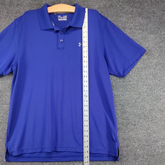 Under Armour Men's Polo Shirt Blue Large Loose Heatgear Logo Short Sleeve - Picture 14 of 16